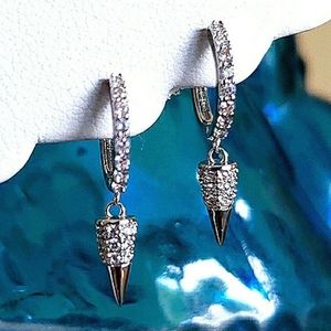 🎉HP🎉925 STERLING SILVER CRYSTAL DIAMOND ZIRCON CZ SPIKE CONE HUGGIE HOOPS☆NEW